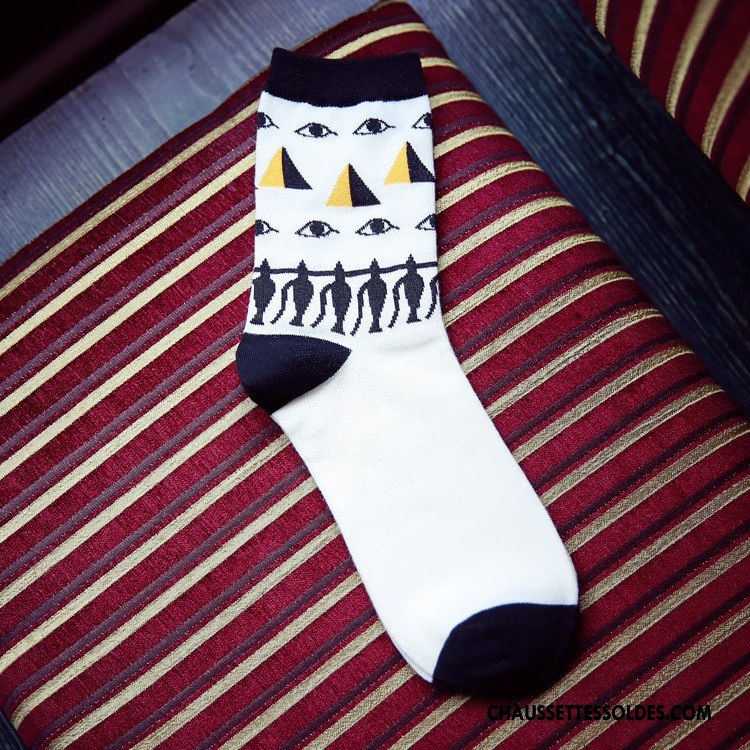 Chaussettes Mi Hautes Homme Nouvelles Arrivées Chaussettes En Coton Rétro Milieu Anti-odeur Chaussette Longue Blanc Noir