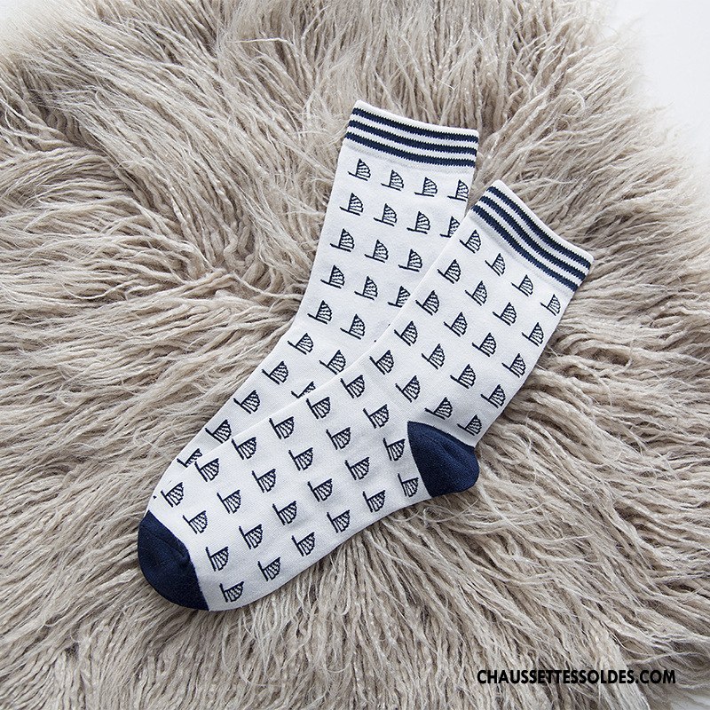 Chaussettes Mi Hautes Homme Nouvelles Arrivées Milieu Femme Chaussettes En Coton Tous Les Assortis L'automne Bleu