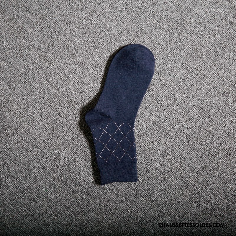 Chaussettes Mi Hautes Homme Printemps De Travail Coton Respirant Rhombe Le Nouveau Bleu