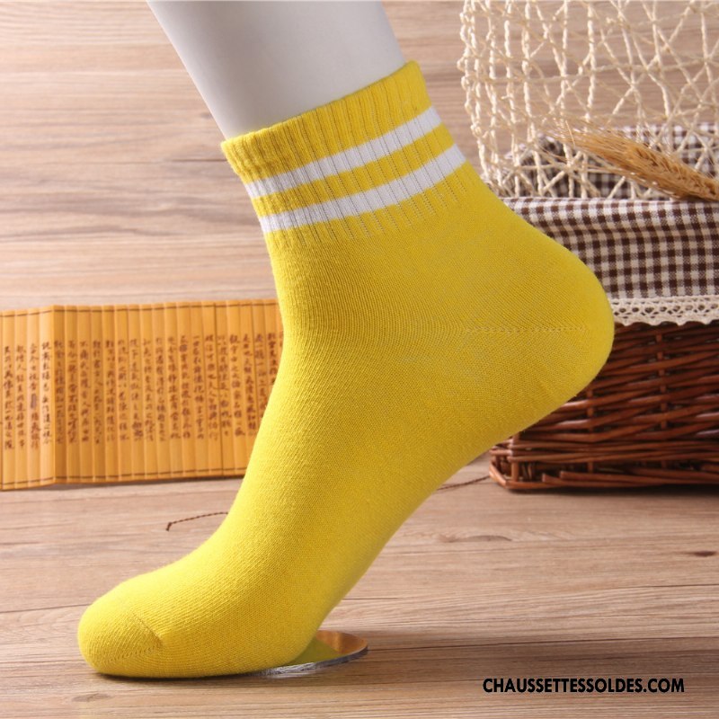 Chaussettes Mi Hautes Homme Rayé Milieu Mouvement Chaussettes En Coton Jaune