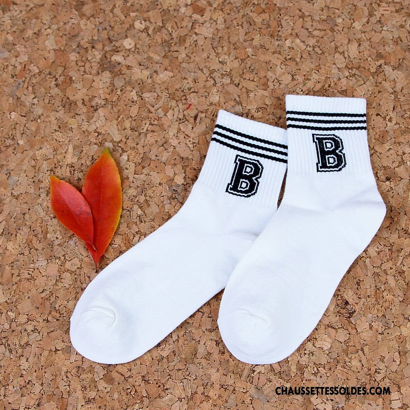 Chaussettes Mi Hautes Homme Rayé Mouvement Chaussettes En Coton Printemps Vent D'université Été
