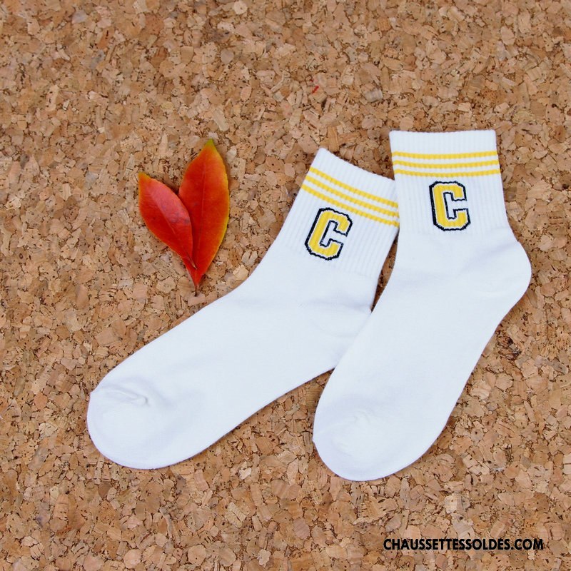 Chaussettes Mi Hautes Homme Rayé Mouvement Chaussettes En Coton Printemps Vent D'université Été