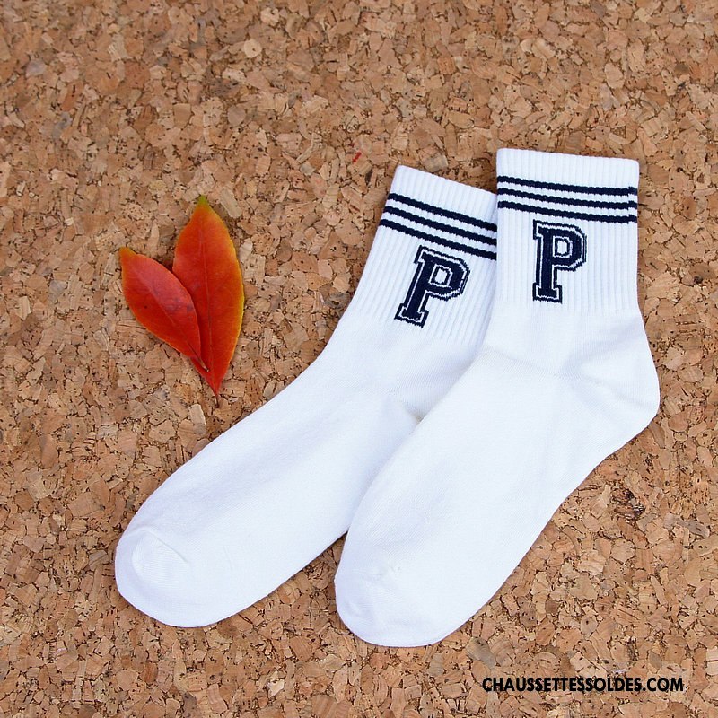 Chaussettes Mi Hautes Homme Rayé Mouvement Chaussettes En Coton Printemps Vent D'université Été