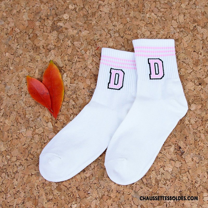 Chaussettes Mi Hautes Homme Rayé Mouvement Chaussettes En Coton Printemps Vent D'université Été