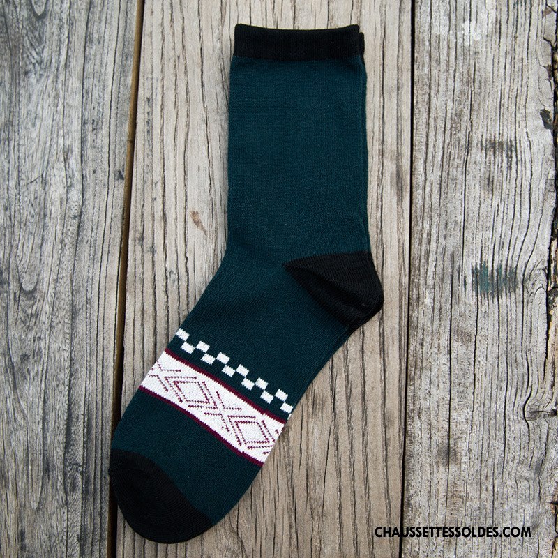 Chaussettes Mi Hautes Homme Renforcé Coton Mode Chaussettes En Coton L'automne Tendance Couleurs Mixtes Bleu