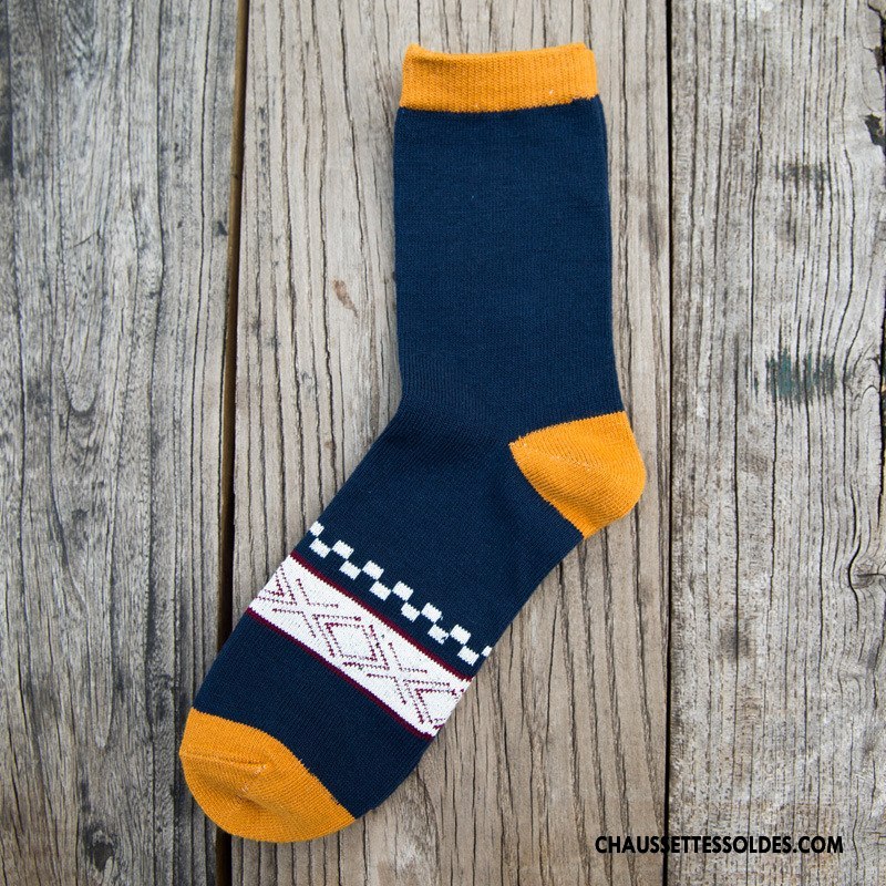 Chaussettes Mi Hautes Homme Renforcé Coton Mode Chaussettes En Coton L'automne Tendance Couleurs Mixtes Bleu