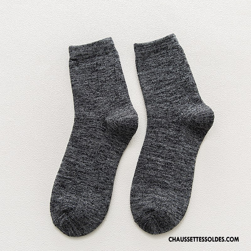 Chaussettes Mi Hautes Homme Renforcé Milieu Rayé Personnalité Plus De Velours Thermiques Noir