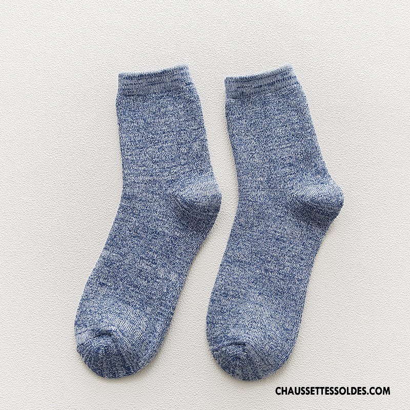 Chaussettes Mi Hautes Homme Renforcé Milieu Rayé Personnalité Plus De Velours Thermiques Noir