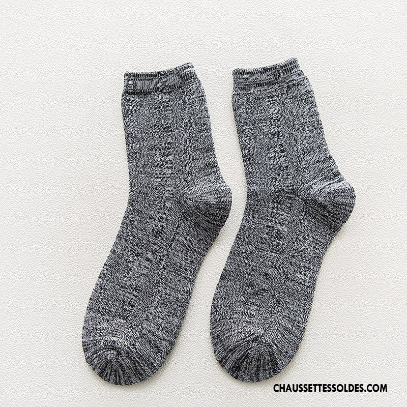 Chaussettes Mi Hautes Homme Renforcé Milieu Rayé Personnalité Plus De Velours Thermiques Noir