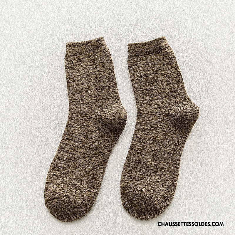 Chaussettes Mi Hautes Homme Renforcé Milieu Rayé Personnalité Plus De Velours Thermiques Noir