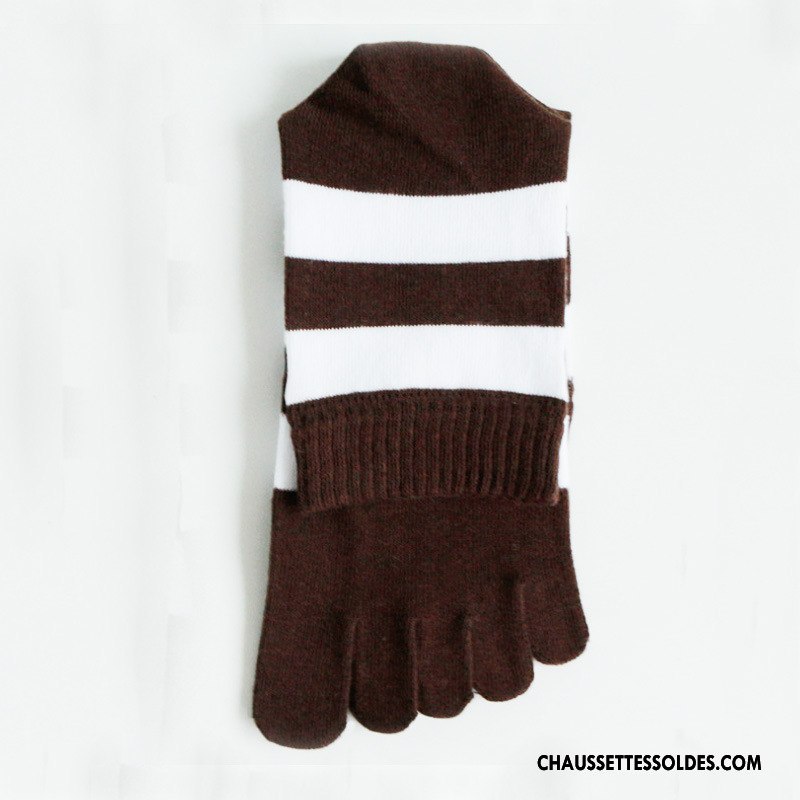 Chaussettes Mi Hautes Homme Renforcé Rayé Milieu Cinq Doigts Absorber La Sueur Bicolore Bordeaux