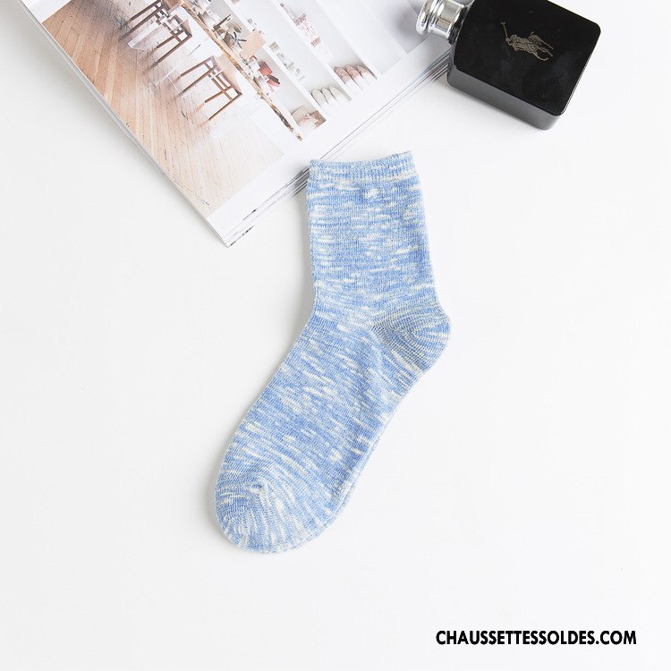 Chaussettes Mi Hautes Homme Respirant Coton Yarn Milieu Chaussettes En Coton Bambou Bleu