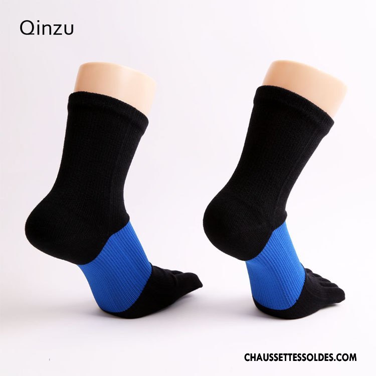 Chaussettes Mi Hautes Homme Respirant Mouvement Longue Chaussettes En Coton Cinq Doigts Matelassé Blanc Jaune