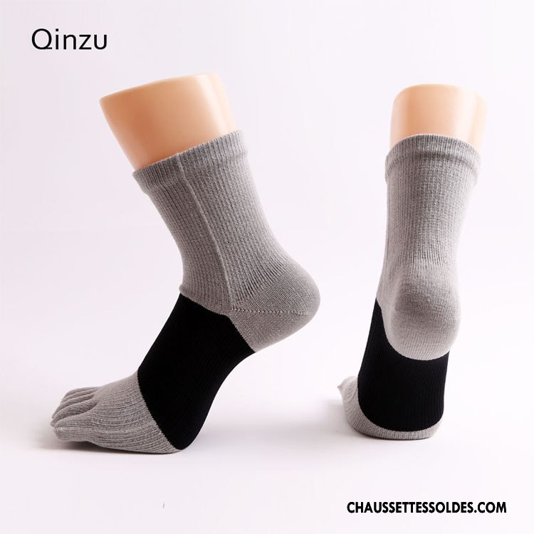 Chaussettes Mi Hautes Homme Respirant Mouvement Longue Chaussettes En Coton Cinq Doigts Matelassé Blanc Jaune
