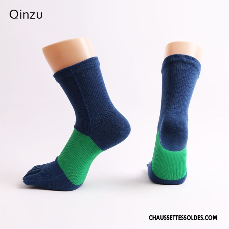 Chaussettes Mi Hautes Homme Respirant Mouvement Longue Chaussettes En Coton Cinq Doigts Matelassé Blanc Jaune