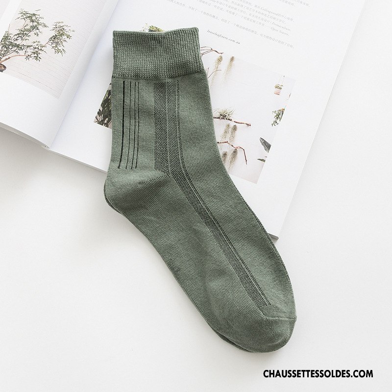 Chaussettes Mi Hautes Homme Respirant Printemps Anti-odeur Adulte Tous Les Assortis Légère Vert Foncé