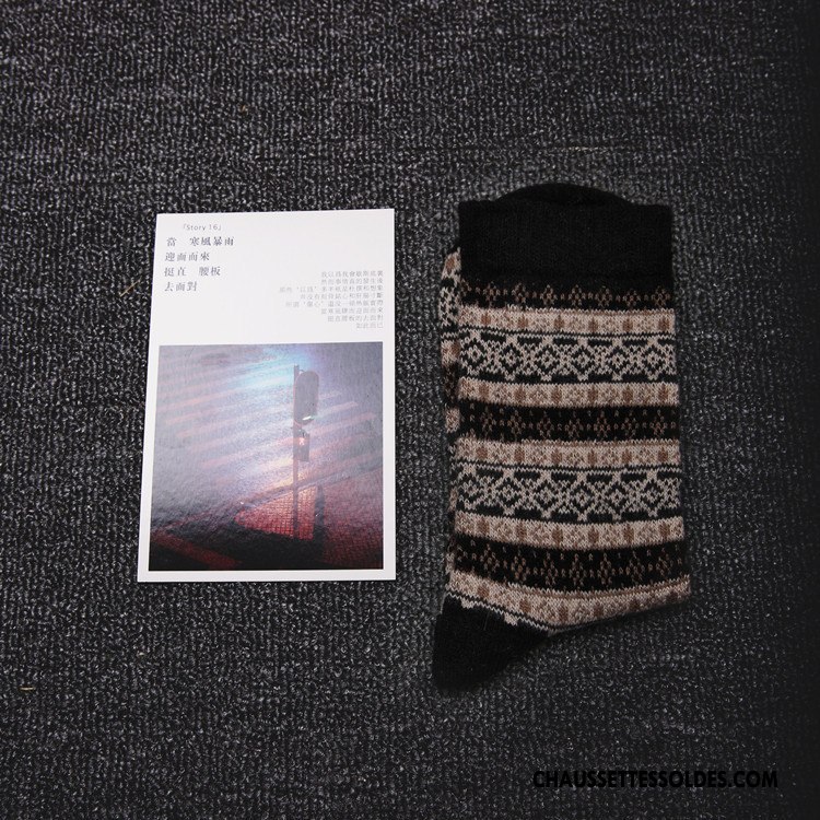 Chaussettes Mi Hautes Homme Respirant Style National Rétro Milieu Hiver Des Chaussettes En Laine Marron / Brun