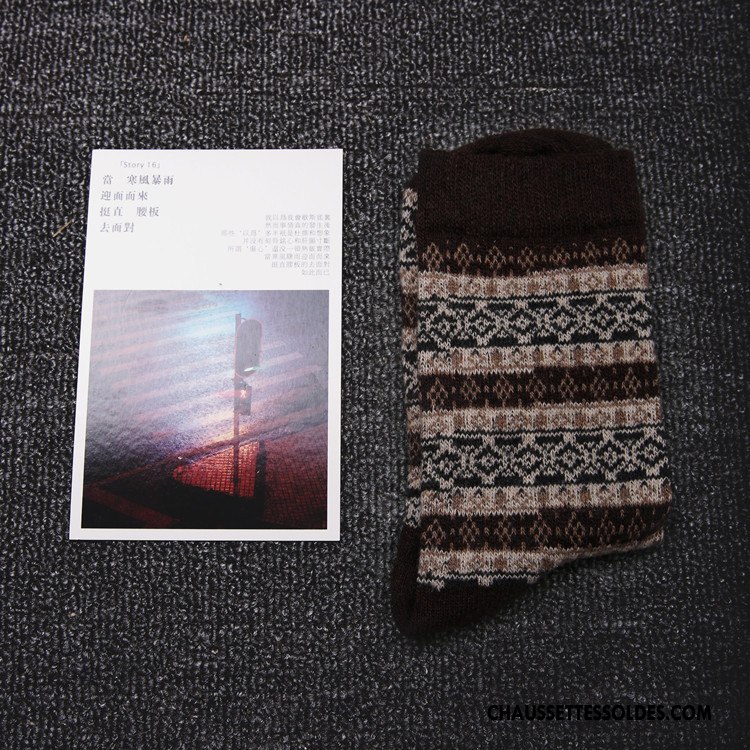 Chaussettes Mi Hautes Homme Respirant Style National Rétro Milieu Hiver Des Chaussettes En Laine Marron / Brun
