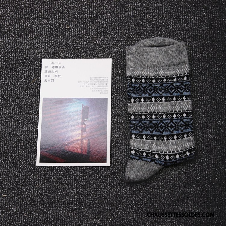Chaussettes Mi Hautes Homme Respirant Style National Rétro Milieu Hiver Des Chaussettes En Laine Marron / Brun