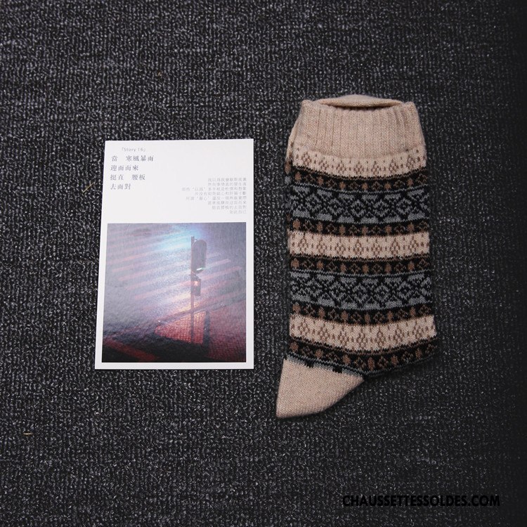 Chaussettes Mi Hautes Homme Respirant Style National Rétro Milieu Hiver Des Chaussettes En Laine Marron / Brun