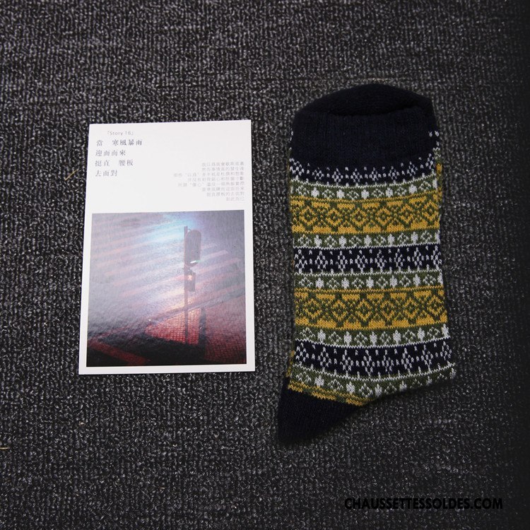 Chaussettes Mi Hautes Homme Respirant Style National Rétro Milieu Hiver Des Chaussettes En Laine Marron / Brun