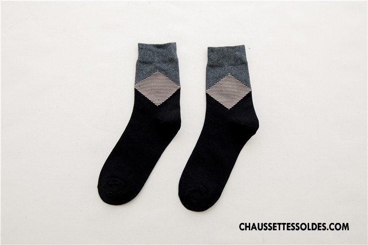 Chaussettes Mi Hautes Homme Rhombe Le Nouveau Simple Chaussette Courte Gros L'automne Gris