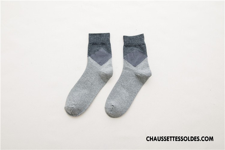 Chaussettes Mi Hautes Homme Rhombe Le Nouveau Simple Chaussette Courte Gros L'automne Gris