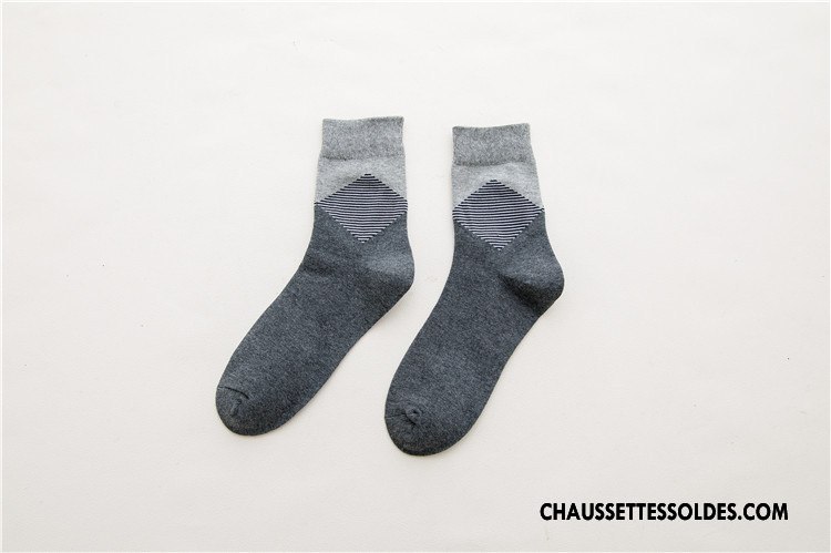 Chaussettes Mi Hautes Homme Rhombe Le Nouveau Simple Chaussette Courte Gros L'automne Gris