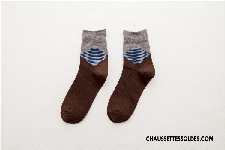 Chaussettes Mi Hautes Homme Rhombe Le Nouveau Simple Chaussette Courte Gros L'automne Gris