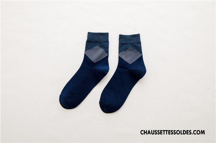 Chaussettes Mi Hautes Homme Rhombe Le Nouveau Simple Chaussette Courte Gros L'automne Gris