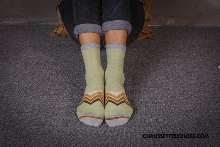 Chaussettes Mi Hautes Homme Rétro Renforcé 100% Coton Style National Tendance Manuel Bleu Clair