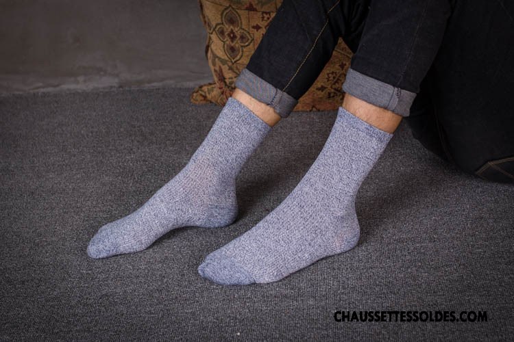 Chaussettes Mi Hautes Homme Style National Tendance 100% Coton Rétro Matelassé Gris Foncé