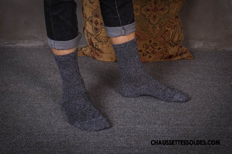 Chaussettes Mi Hautes Homme Style National Tendance 100% Coton Rétro Matelassé Gris Foncé