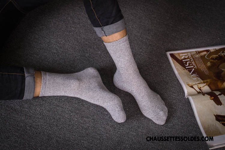 Chaussettes Mi Hautes Homme Style National Tendance 100% Coton Rétro Matelassé Gris Foncé