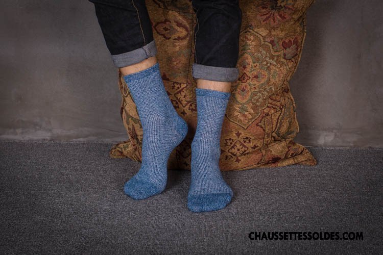 Chaussettes Mi Hautes Homme Style National Tendance 100% Coton Rétro Matelassé Gris Foncé