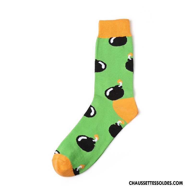 Chaussettes Mi Hautes Homme Tendance Créatif Chaussettes En Coton Long Stock Hiver L'automne Couleur De Contraste Noir
