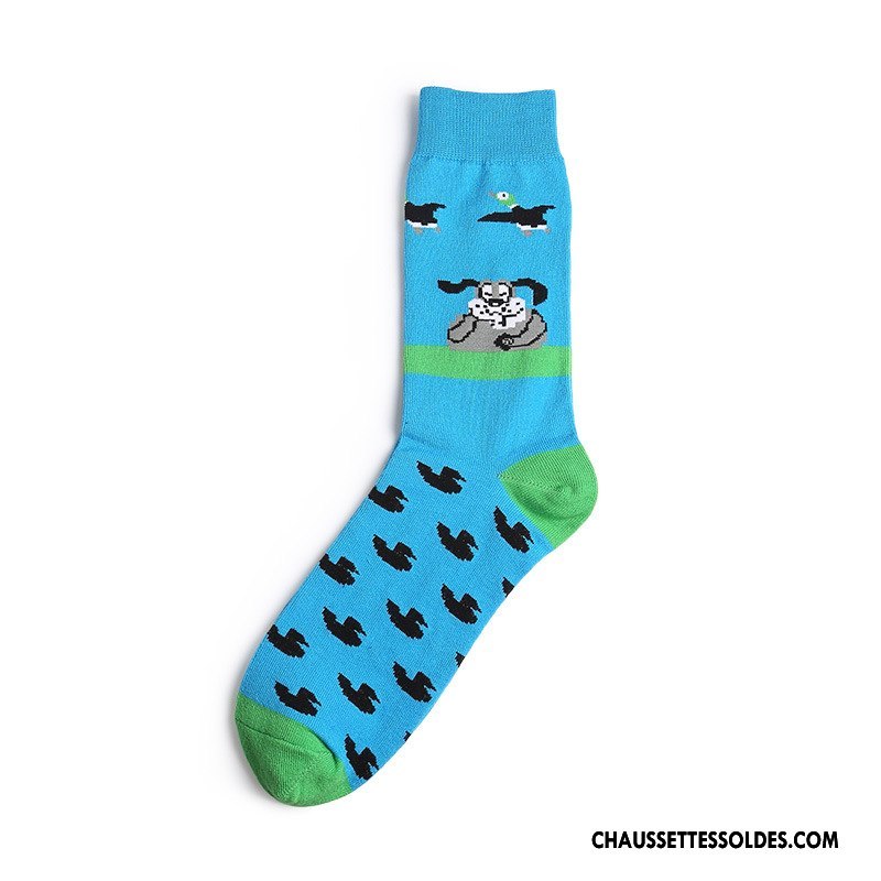 Chaussettes Mi Hautes Homme Tendance Créatif Chaussettes En Coton Long Stock Hiver L'automne Couleur De Contraste Noir