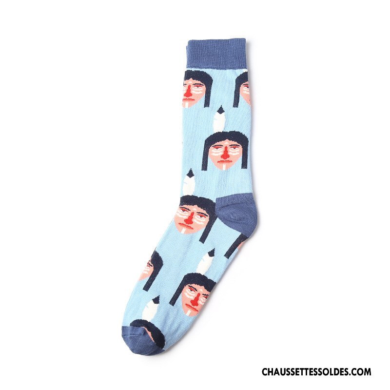 Chaussettes Mi Hautes Homme Tendance Créatif Chaussettes En Coton Long Stock Hiver L'automne Couleur De Contraste Noir