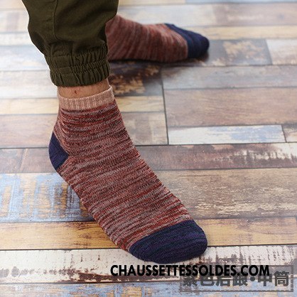 Chaussettes Mi Hautes Homme Tendance Légère Ligne Milieu Style National Chaussette Basse Coupée Gris