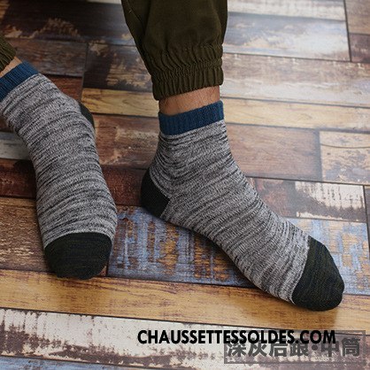 Chaussettes Mi Hautes Homme Tendance Légère Ligne Milieu Style National Chaussette Basse Coupée Gris