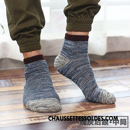 Chaussettes Mi Hautes Homme Tendance Légère Ligne Milieu Style National Chaussette Basse Coupée Gris