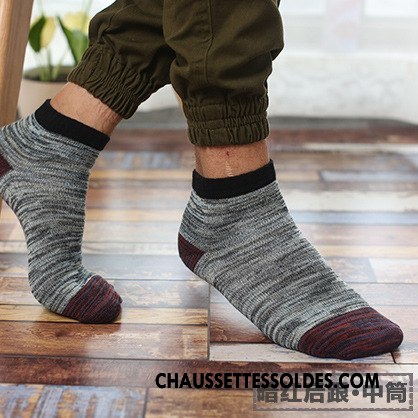 Chaussettes Mi Hautes Homme Tendance Légère Ligne Milieu Style National Chaussette Basse Coupée Gris