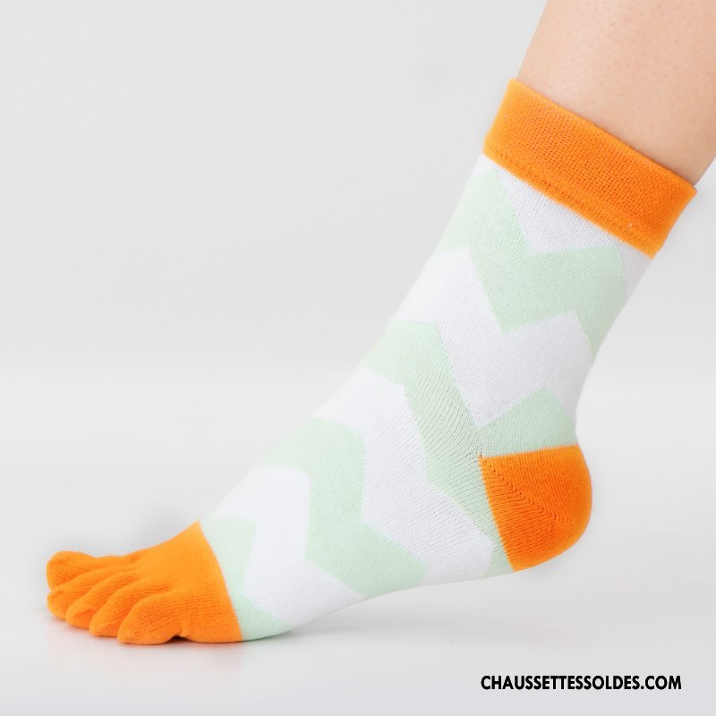 Chaussettes Mi Hautes Homme Thermiques Chaussettes En Coton Milieu Toutes Les Saisons Absorber La Sueur Cinq Doigts Bleu