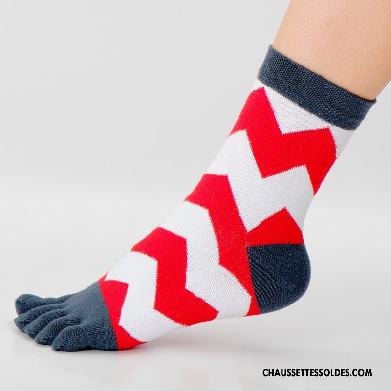 Chaussettes Mi Hautes Homme Thermiques Chaussettes En Coton Milieu Toutes Les Saisons Absorber La Sueur Cinq Doigts Bleu