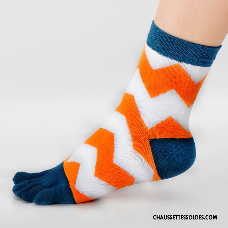 Chaussettes Mi Hautes Homme Thermiques Chaussettes En Coton Milieu Toutes Les Saisons Absorber La Sueur Cinq Doigts Bleu