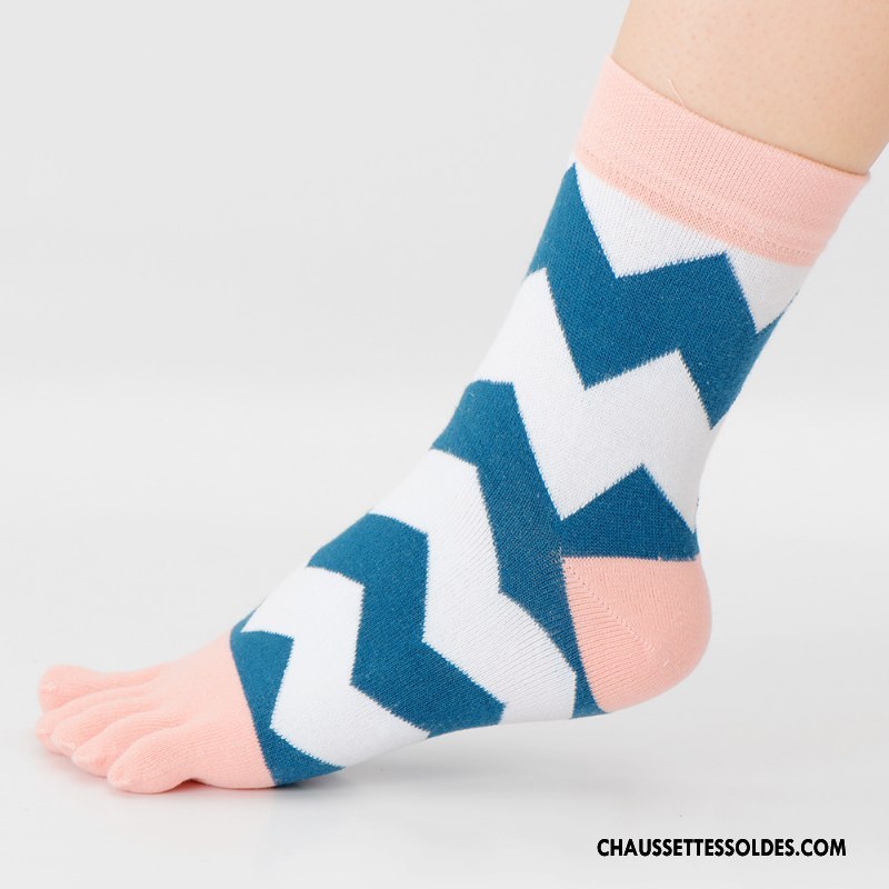 Chaussettes Mi Hautes Homme Thermiques Chaussettes En Coton Milieu Toutes Les Saisons Absorber La Sueur Cinq Doigts Bleu