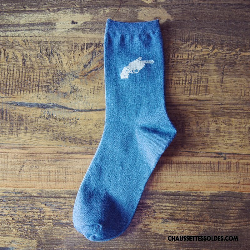 Chaussettes Mi Hautes Homme Toutes Les Saisons Absorber La Sueur Casual Milieu Respirant 100% Coton Bleu