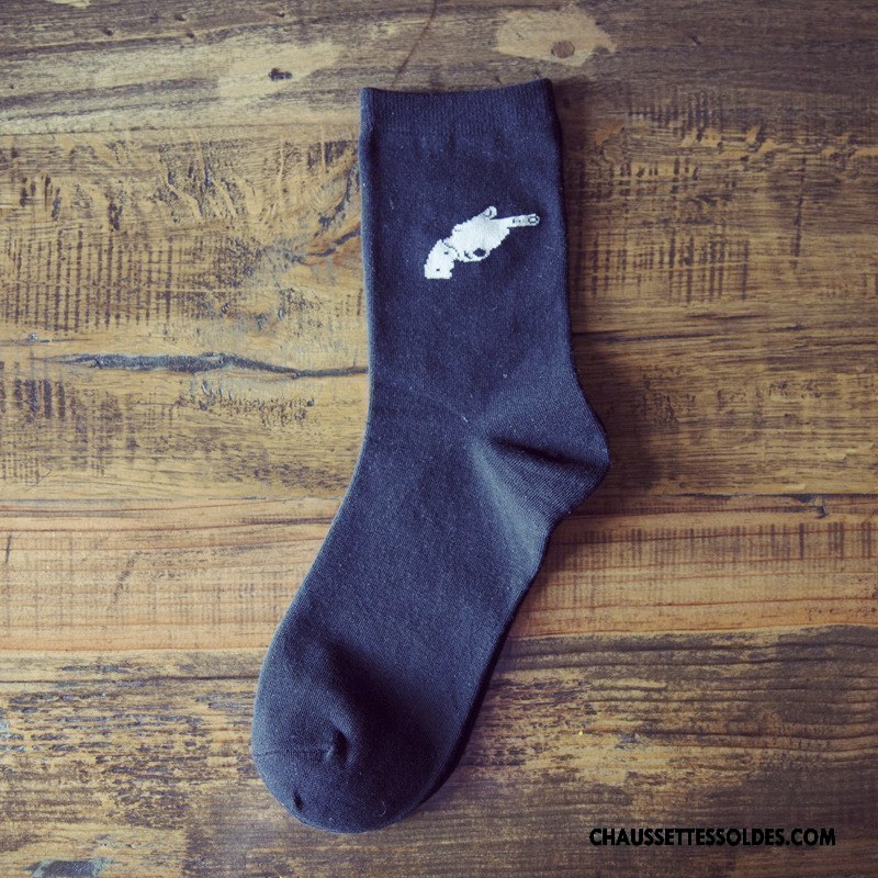 Chaussettes Mi Hautes Homme Toutes Les Saisons Absorber La Sueur Casual Milieu Respirant 100% Coton Bleu