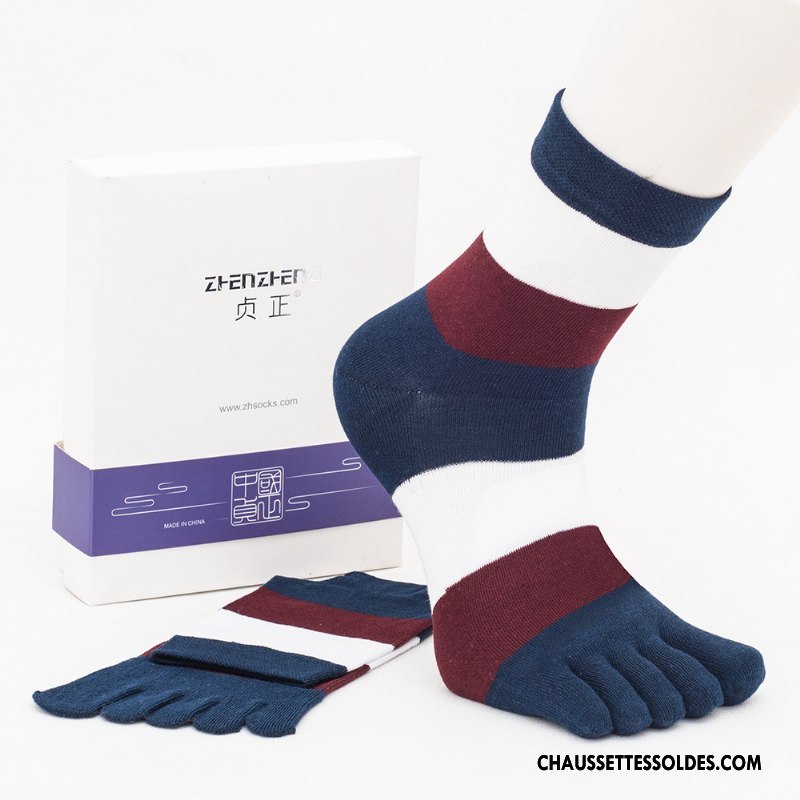 Chaussettes Mi Hautes Homme Toutes Les Saisons Anti-odeur Milieu Cinq Doigts Absorber La Sueur Chaussettes En Coton Couleurs Mixtes Bleu