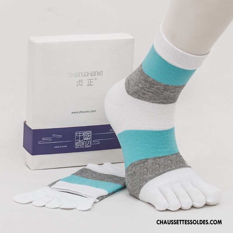 Chaussettes Mi Hautes Homme Toutes Les Saisons Anti-odeur Milieu Cinq Doigts Absorber La Sueur Chaussettes En Coton Couleurs Mixtes Bleu